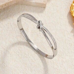 14K White Gold Womens 1ct Diamond Knot Cuff Bangle Bracelet 14 K Silver Jewelry